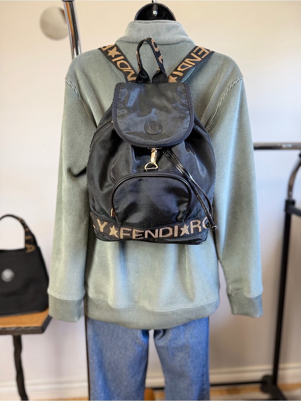 Vintage Fendi Roma Black Nylon Backpack